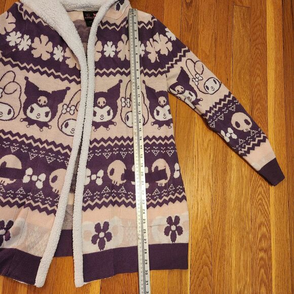 My Melody & Kuromi Sold Out Cozy Sherpa Hooded Pink Purple Open Cardigan, Sz S - Picture 8 of 10